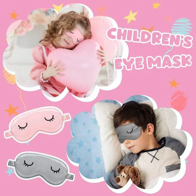 Alt view image 4 of 7 - 2 Pcs Cute Sleep Eye Mask for Kid Silk Sleep Eye Cover, 3-12 Years | Lightweight Cute Sleep Eyeshade,Elastic Band Adjustable, Satin Night with 2 Pcs Storage Bag, Soft Silk,Pink,Gray
