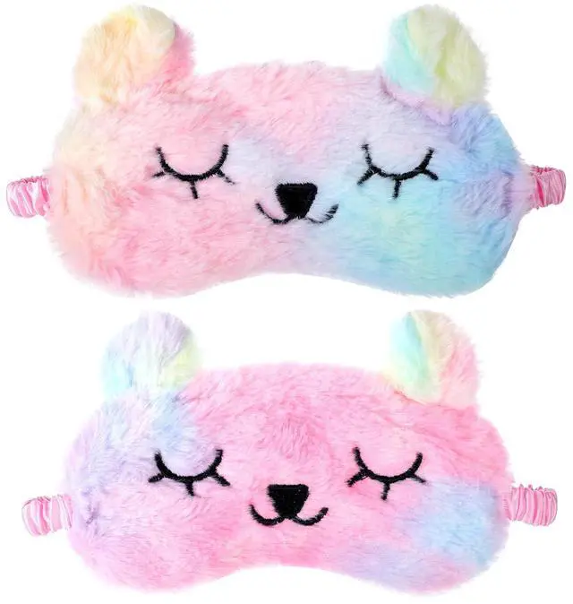Main image of 2 PCS Sleep Mask, Cute Plush Panda Eye Mask for Sleeping, Soft Sleep Masks Comfortable Funny Animal Sleeping Eye Cover for Home Travel Gift (Purple and Pink)