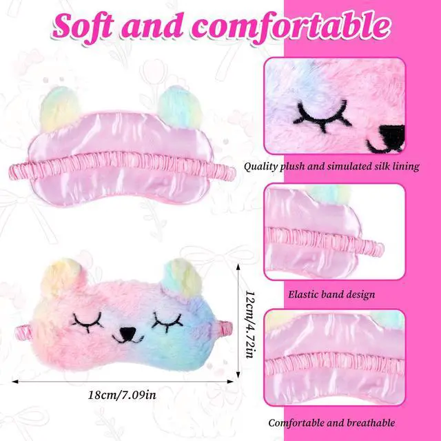Alt view image 2 of 7 - 2 PCS Sleep Mask, Cute Plush Panda Eye Mask for Sleeping, Soft Sleep Masks Comfortable Funny Animal Sleeping Eye Cover for Home Travel Gift (Purple and Pink)