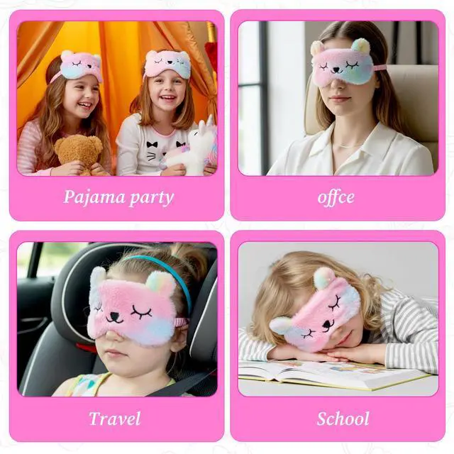 Alt view image 5 of 7 - 2 PCS Sleep Mask, Cute Plush Panda Eye Mask for Sleeping, Soft Sleep Masks Comfortable Funny Animal Sleeping Eye Cover for Home Travel Gift (Purple and Pink)