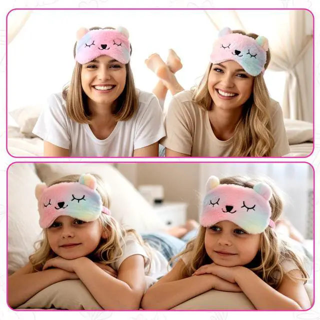 Alt view image 4 of 7 - 2 PCS Sleep Mask, Cute Plush Panda Eye Mask for Sleeping, Soft Sleep Masks Comfortable Funny Animal Sleeping Eye Cover for Home Travel Gift (Purple and Pink)