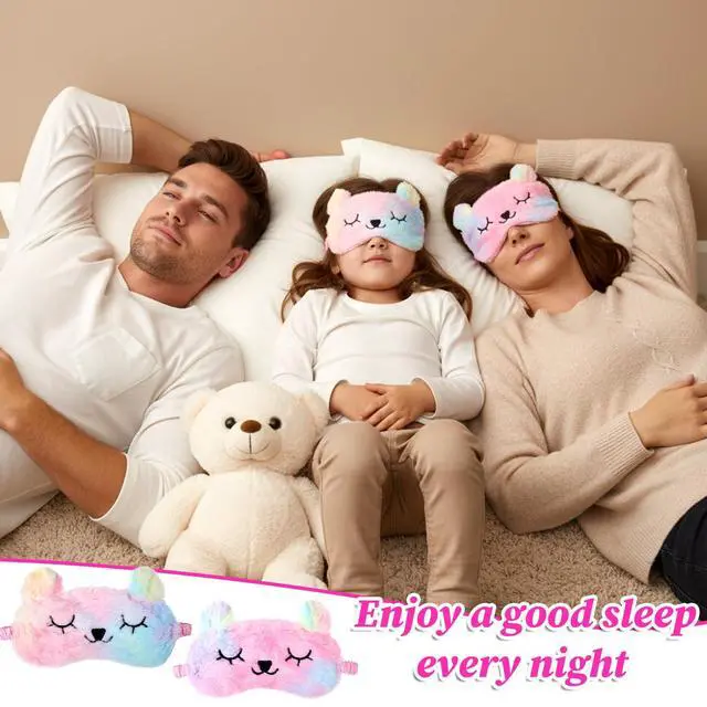 Alt view image 6 of 7 - 2 PCS Sleep Mask, Cute Plush Panda Eye Mask for Sleeping, Soft Sleep Masks Comfortable Funny Animal Sleeping Eye Cover for Home Travel Gift (Purple and Pink)