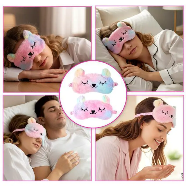 Alt view image 7 of 7 - 2 PCS Sleep Mask, Cute Plush Panda Eye Mask for Sleeping, Soft Sleep Masks Comfortable Funny Animal Sleeping Eye Cover for Home Travel Gift (Purple and Pink)