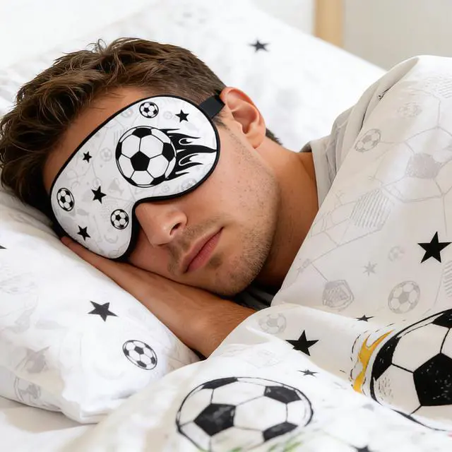 Alt view image 6 of 7 - Soccer Sleep Mask for Teens, Football Themed Blackout Eye Sleeping Mask with Adjustable Elastic Strap Soft & Breathable Eye Cover for Home Office Travel Party