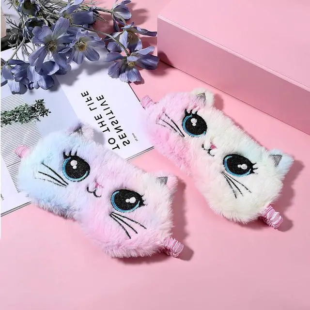 Alt view image 3 of 7 - 2 PCS Kids Sleep Mask, Plush Cat Sleeping Eye Mask, Sleep Masks for Women Girls Teens, Night Eyeshade Cover for Home Travel