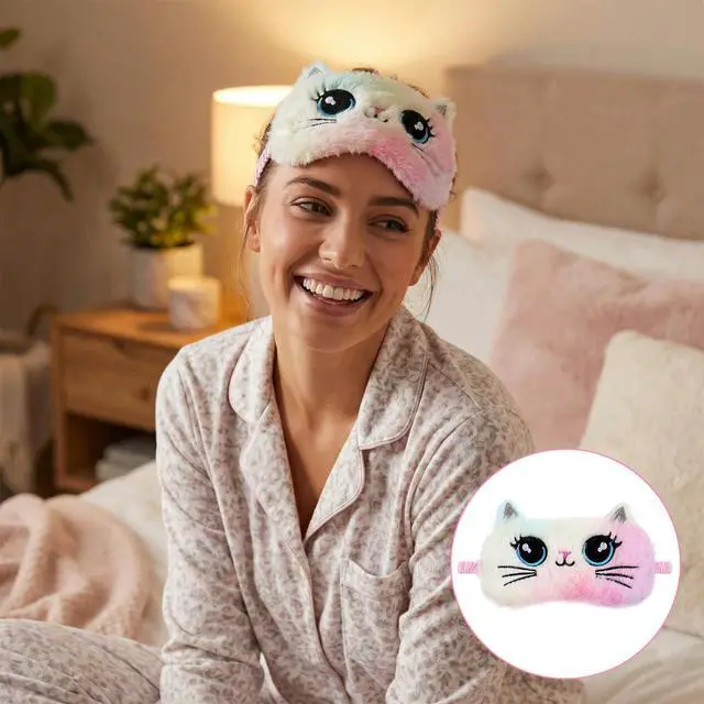 Alt view image 4 of 7 - 2 PCS Kids Sleep Mask, Plush Cat Sleeping Eye Mask, Sleep Masks for Women Girls Teens, Night Eyeshade Cover for Home Travel