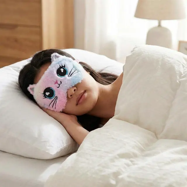 Alt view image 6 of 7 - 2 PCS Kids Sleep Mask, Plush Cat Sleeping Eye Mask, Sleep Masks for Women Girls Teens, Night Eyeshade Cover for Home Travel