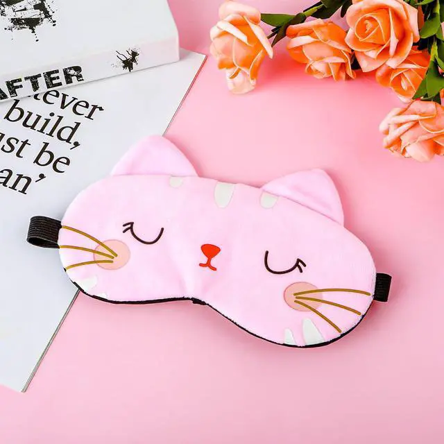 Alt view image 3 of 7 - Cute Sleeping Eye Mask Cartoon Cat Blindfold Sleeping Eye Shade,Pink | Soft Plush, Comfortable Animal Eye Cover, Funny Novelty, for Women Men Kids, Travel Nap Sleeping