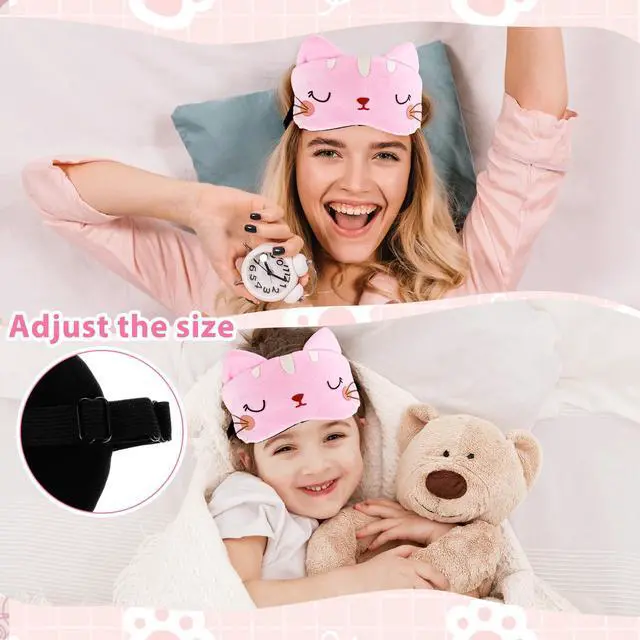 Alt view image 4 of 7 - Cute Sleeping Eye Mask Cartoon Cat Blindfold Sleeping Eye Shade,Pink | Soft Plush, Comfortable Animal Eye Cover, Funny Novelty, for Women Men Kids, Travel Nap Sleeping