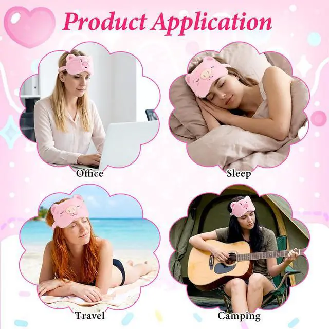 Alt view image 5 of 7 - 2 Pcs Pig Sleep Mask,Comfortable Kids Sleep Masks Girls,Sleeps Mask Plush Blindfold Satin for Women Men Travel Nap
