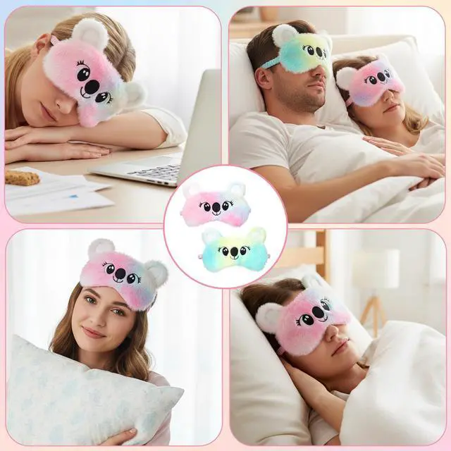 Alt view image 7 of 7 - Koala Sleep Mask, 2 Pcs Cute Soft Plush Sleeping Eye Mask Colorful Sleep Masks Comfortable Funny Animal Sleeping Blindfold Cover for Women Home Travel Sleepover Party (Koala Style)