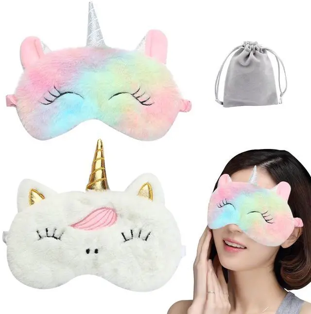 Main image of 2 Pcs Cute Sleep Mask Cute Animal Sleep Mask Soft Plush Blindfold Eye Covers for Women Girls Kids