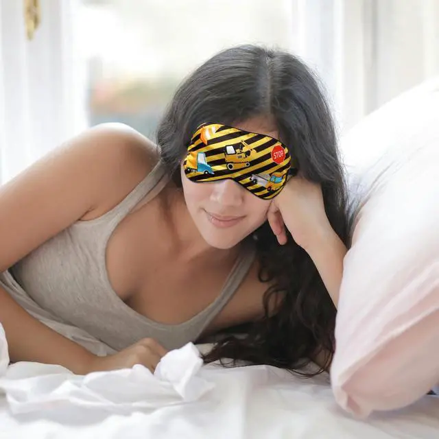 Alt view image 6 of 7 - Construction Sleep Mask, Adjustable Eye Mask for Sleeping Soft and Comfortable Sleep Mask for Kids Boys Girls Men Women Architectural Design Blackout Eye Shade Cover for Travel and Night Sleep
