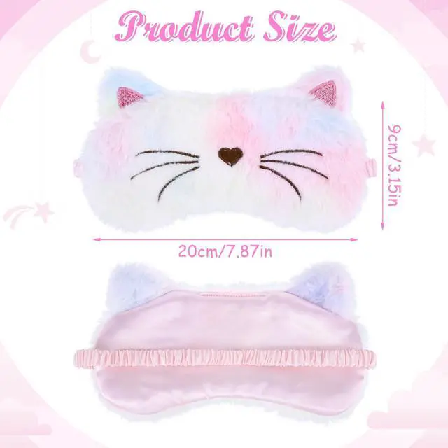 Alt view image 2 of 7 - Plush Sleep Mask for Kids, Cute Rainbow Sleeping Eye Cover, 2 Pack | Cat Bunny Blindfold Masks, Soft Funny Sleepover Stuff, for Girls Kids Adult, Travel Nap