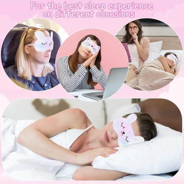 Alt view image 3 of 7 - Plush Sleep Mask for Kids, Cute Rainbow Sleeping Eye Cover, 2 Pack | Cat Bunny Blindfold Masks, Soft Funny Sleepover Stuff, for Girls Kids Adult, Travel Nap