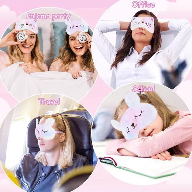 Alt view image 4 of 7 - Plush Sleep Mask for Kids, Cute Rainbow Sleeping Eye Cover, 2 Pack | Cat Bunny Blindfold Masks, Soft Funny Sleepover Stuff, for Girls Kids Adult, Travel Nap