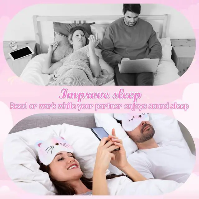 Alt view image 5 of 7 - Plush Sleep Mask for Kids, Cute Rainbow Sleeping Eye Cover, 2 Pack | Cat Bunny Blindfold Masks, Soft Funny Sleepover Stuff, for Girls Kids Adult, Travel Nap