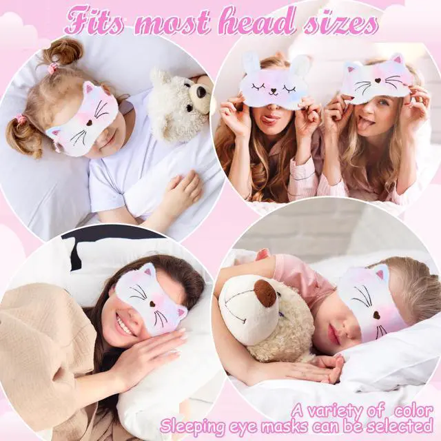 Alt view image 6 of 7 - Plush Sleep Mask for Kids, Cute Rainbow Sleeping Eye Cover, 2 Pack | Cat Bunny Blindfold Masks, Soft Funny Sleepover Stuff, for Girls Kids Adult, Travel Nap