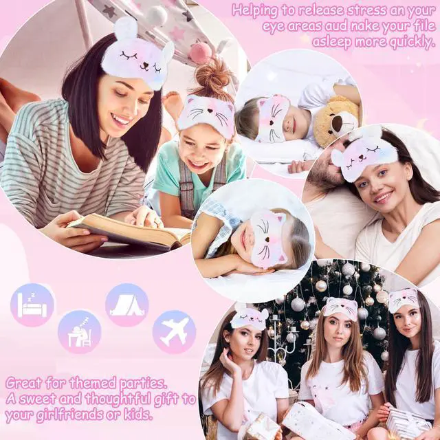 Alt view image 7 of 7 - Plush Sleep Mask for Kids, Cute Rainbow Sleeping Eye Cover, 2 Pack | Cat Bunny Blindfold Masks, Soft Funny Sleepover Stuff, for Girls Kids Adult, Travel Nap