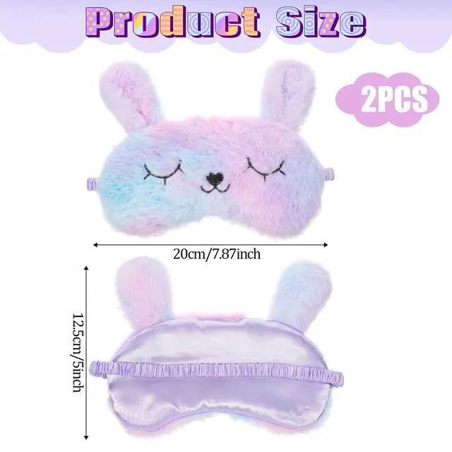 Alt view image 2 of 7 - Sleep Mask for Kids, 2 Pcs Cute Rabbit Plush Kids Eye Mask for Sleeping Soft Comfortable Blindfold Funny Animal Night Eye Masks for Women Girls Home Travel Nap (Multicolor)