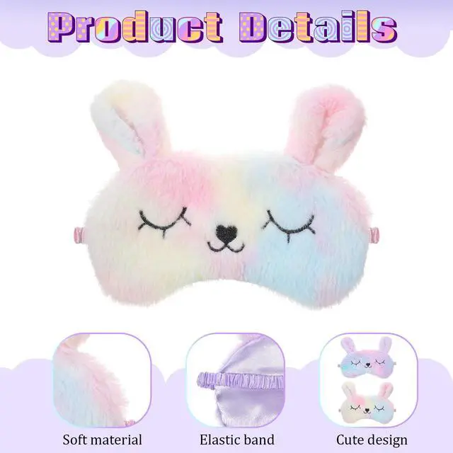 Alt view image 3 of 7 - Sleep Mask for Kids, 2 Pcs Cute Rabbit Plush Kids Eye Mask for Sleeping Soft Comfortable Blindfold Funny Animal Night Eye Masks for Women Girls Home Travel Nap (Multicolor)