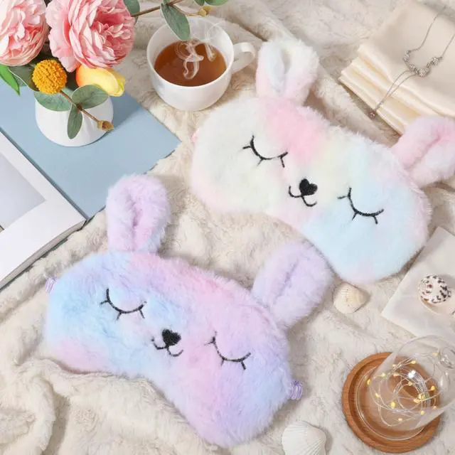 Alt view image 4 of 7 - Sleep Mask for Kids, 2 Pcs Cute Rabbit Plush Kids Eye Mask for Sleeping Soft Comfortable Blindfold Funny Animal Night Eye Masks for Women Girls Home Travel Nap (Multicolor)