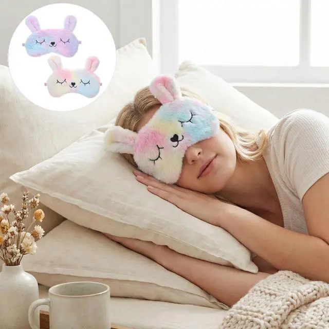 Alt view image 5 of 7 - Sleep Mask for Kids, 2 Pcs Cute Rabbit Plush Kids Eye Mask for Sleeping Soft Comfortable Blindfold Funny Animal Night Eye Masks for Women Girls Home Travel Nap (Multicolor)