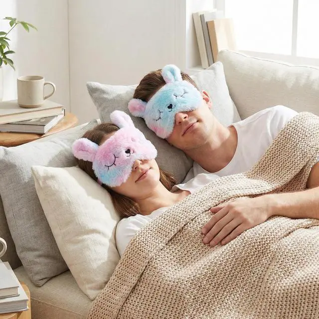 Alt view image 6 of 7 - Sleep Mask for Kids, 2 Pcs Cute Rabbit Plush Kids Eye Mask for Sleeping Soft Comfortable Blindfold Funny Animal Night Eye Masks for Women Girls Home Travel Nap (Multicolor)