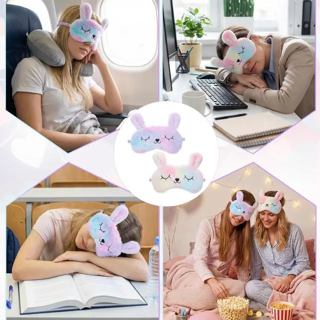 Alt view image 7 of 7 - Sleep Mask for Kids, 2 Pcs Cute Rabbit Plush Kids Eye Mask for Sleeping Soft Comfortable Blindfold Funny Animal Night Eye Masks for Women Girls Home Travel Nap (Multicolor)