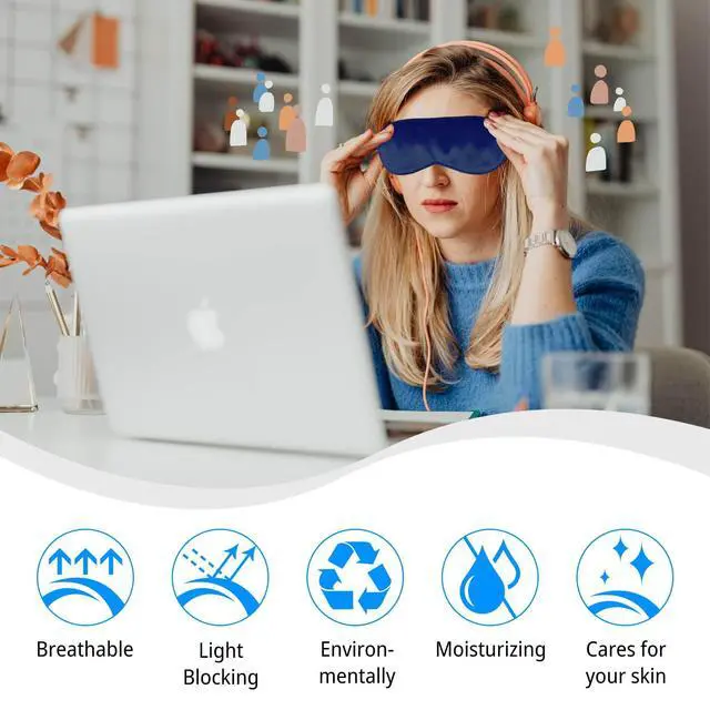Alt view image 7 of 7 - 1 Pack Sleep Mask, Silk Eye Mask with Elastic Strap, Blindfold, Soft Silk Sleeping Mask for Girls, Women, Men (DarkBlue)