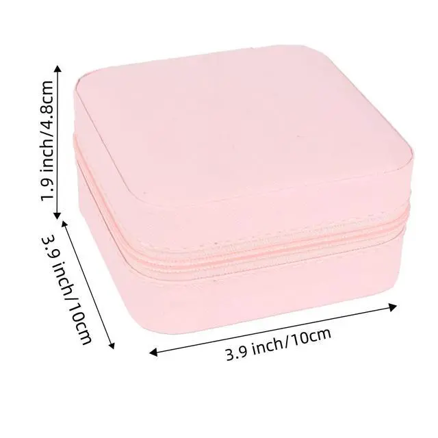 Alt view image 3 of 7 - Travel Jewelry Case,Small Jewelry Box Organizer with Mirror,3.9x3.9In,Pink