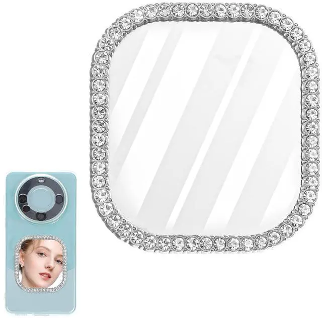 Main image of Phone Mirror Stick On, Square Phone Mirror with Adhesive Tape for Phones Case Silver Zinc Alloy Frame Bling Mirrors Decal Cellphone Stick-On Mirrors Smartphone Charm for Phones Back