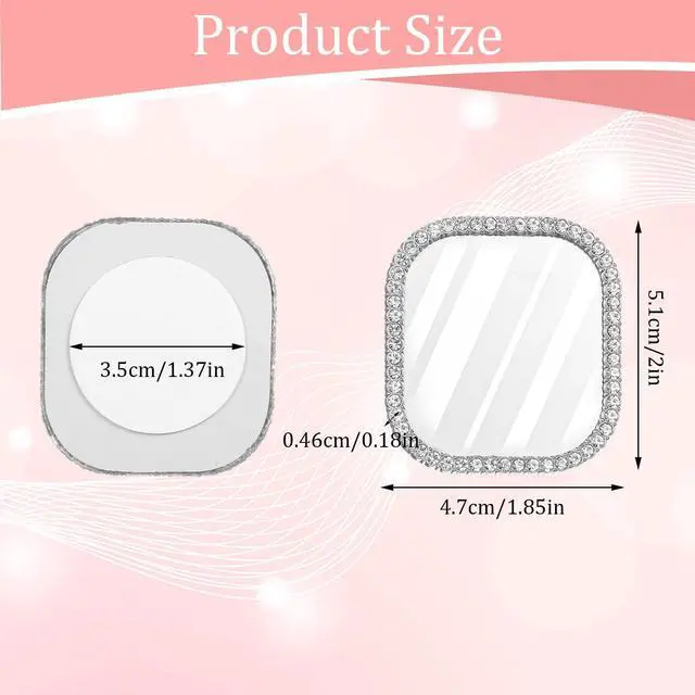 Alt view image 2 of 7 - Phone Mirror Stick On, Square Phone Mirror with Adhesive Tape for Phones Case Silver Zinc Alloy Frame Bling Mirrors Decal Cellphone Stick-On Mirrors Smartphone Charm for Phones Back