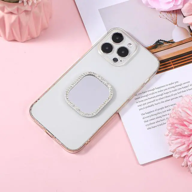 Alt view image 5 of 7 - Phone Mirror Stick On, Square Phone Mirror with Adhesive Tape for Phones Case Silver Zinc Alloy Frame Bling Mirrors Decal Cellphone Stick-On Mirrors Smartphone Charm for Phones Back