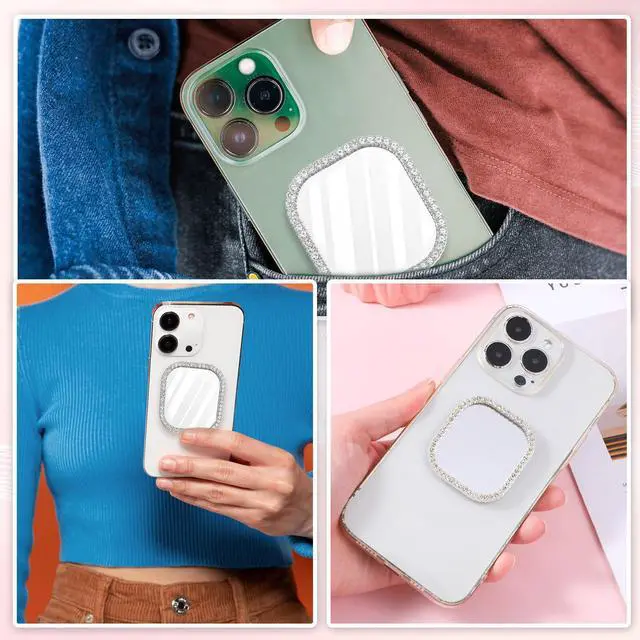 Alt view image 6 of 7 - Phone Mirror Stick On, Square Phone Mirror with Adhesive Tape for Phones Case Silver Zinc Alloy Frame Bling Mirrors Decal Cellphone Stick-On Mirrors Smartphone Charm for Phones Back