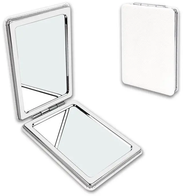 Main image of Portable Beauty Mirror with Leather Cover, Double-Sided 1X/2X PU Leather Makeup Small Pocket Mirror, Portable for for Women Home Office - White