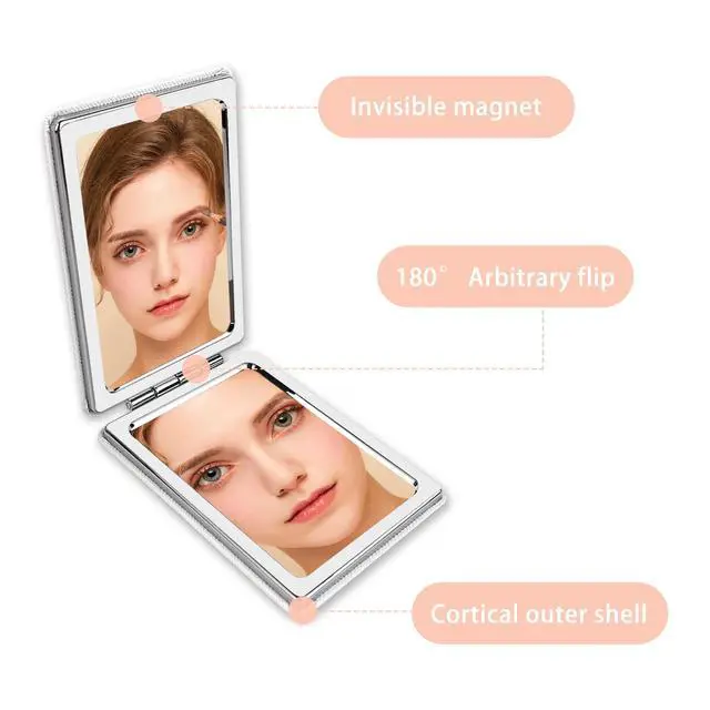 Alt view image 4 of 6 - Portable Beauty Mirror with Leather Cover, Double-Sided 1X/2X PU Leather Makeup Small Pocket Mirror, Portable for for Women Home Office - White