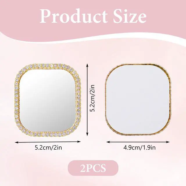 Alt view image 2 of 7 - 2Pcs Mirror Phone Case, Square Phone Mirrors, Cellphone Stick-On Mirror with Adhesive Tape, Cases Mirrors with Gold Zinc Alloy Frame, for Back