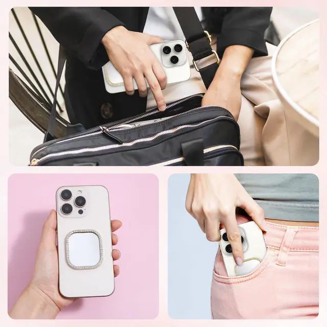 Alt view image 4 of 7 - 2Pcs Mirror Phone Case, Square Phone Mirrors, Cellphone Stick-On Mirror with Adhesive Tape, Cases Mirrors with Gold Zinc Alloy Frame, for Back