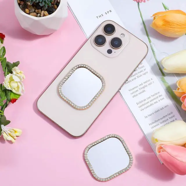 Alt view image 6 of 7 - 2Pcs Mirror Phone Case, Square Phone Mirrors, Cellphone Stick-On Mirror with Adhesive Tape, Cases Mirrors with Gold Zinc Alloy Frame, for Back