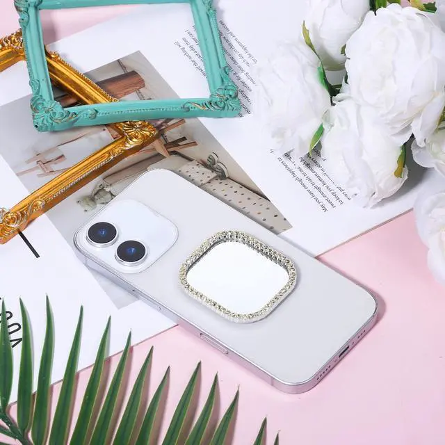 Alt view image 3 of 7 - Phone Mirror Stick On Cellphone Stick-On Mirrors Square Phone Mirror with Adhesive Tape Rectangle Mirrors Smartphone Charm Silver Zinc Alloy Frame for Smartphone Phones Case Decoration