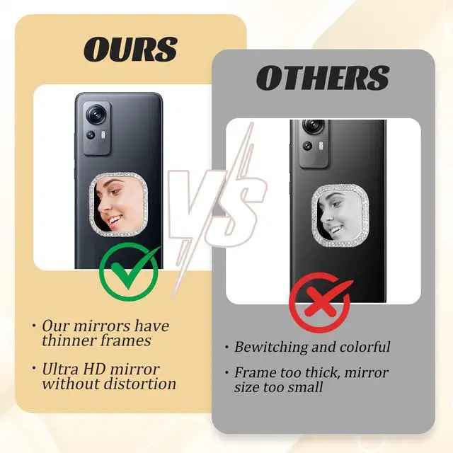 Alt view image 4 of 7 - Phone Mirror Stick On Cellphone Stick-On Mirrors Square Phone Mirror with Adhesive Tape Rectangle Mirrors Smartphone Charm Silver Zinc Alloy Frame for Smartphone Phones Case Decoration