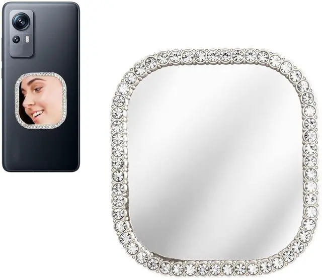 Main image of Phone Mirror Stick On Cellphone Stick-On Mirrors Square Phone Mirror with Adhesive Tape Rectangle Mirrors Smartphone Charm Silver Zinc Alloy Frame for Smartphone Phones Case Decoration