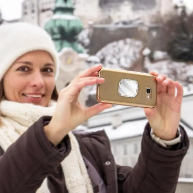 Alt view image 6 of 7 - Phone Mirror Stick On Cellphone Stick-On Mirrors Square Phone Mirror with Adhesive Tape Rectangle Mirrors Smartphone Charm Silver Zinc Alloy Frame for Smartphone Phones Case Decoration