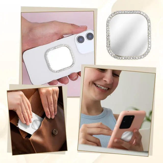 Alt view image 7 of 7 - Phone Mirror Stick On Cellphone Stick-On Mirrors Square Phone Mirror with Adhesive Tape Rectangle Mirrors Smartphone Charm Silver Zinc Alloy Frame for Smartphone Phones Case Decoration