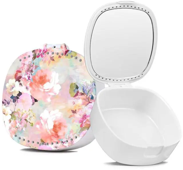 Main image of Retainer Case,Denture Case With Mirror and Ventilation Holes,Pink Flower | Night Guard Mouth Guard Case,Breathable, easy to clean, safe, sturdy, Everyday and Travel Use