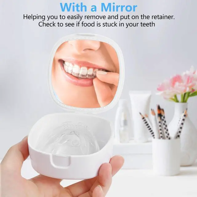 Alt view image 4 of 7 - Retainer Case,Denture Case With Mirror and Ventilation Holes,Pink Flower | Night Guard Mouth Guard Case,Breathable, easy to clean, safe, sturdy, Everyday and Travel Use
