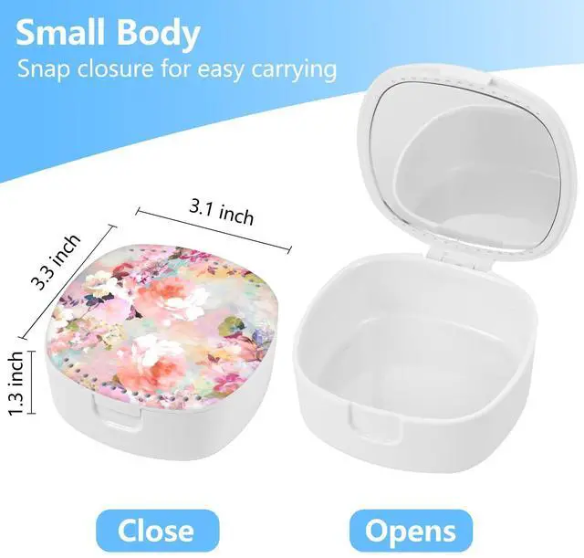 Alt view image 2 of 7 - Retainer Case,Denture Case With Mirror and Ventilation Holes,Pink Flower | Night Guard Mouth Guard Case,Breathable, easy to clean, safe, sturdy, Everyday and Travel Use
