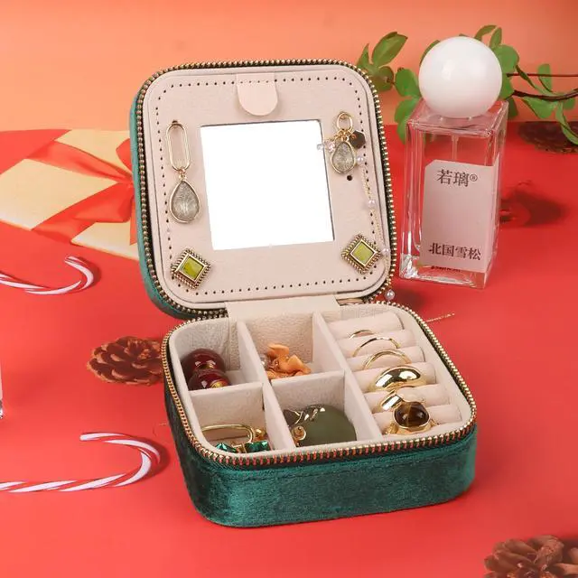 Alt view image 6 of 7 - Travel Jewelry Case Box Organizer with Mirror, Jewelry Storage,Green,1 Pcs