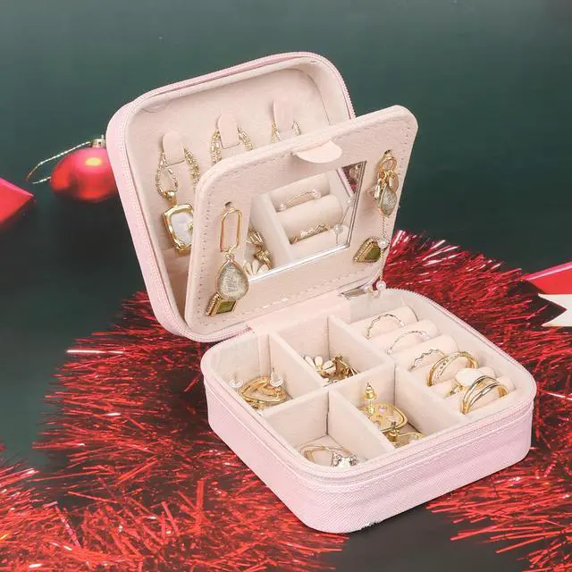 Alt view image 5 of 7 - Travel Jewelry Case Box Organizer with Mirror, Jewelry Storage,Green,1 Pcs